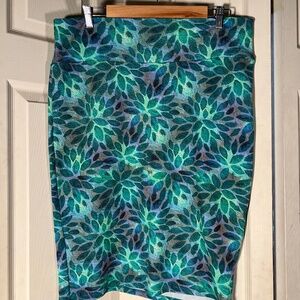 LulaRoe Blue and Green Floral Pencil Skirt Size 2XL